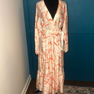 Tiered satin wrap dress